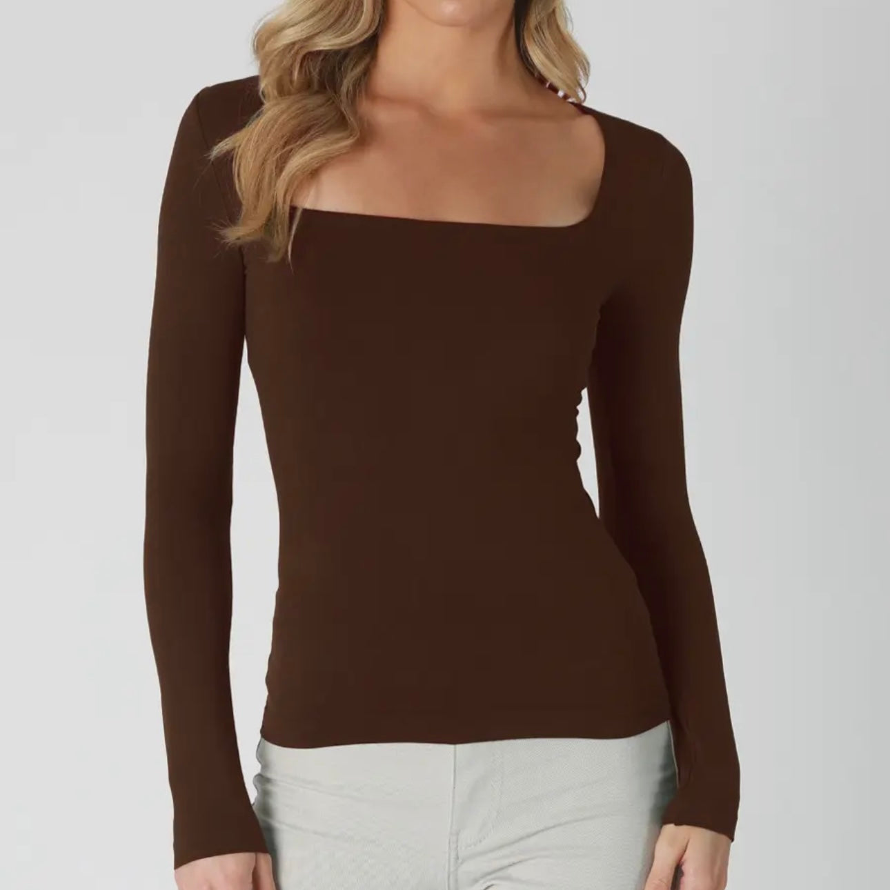 Basics Square Neck Top - Coffee