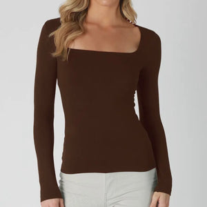 Basics Square Neck Top - Coffee