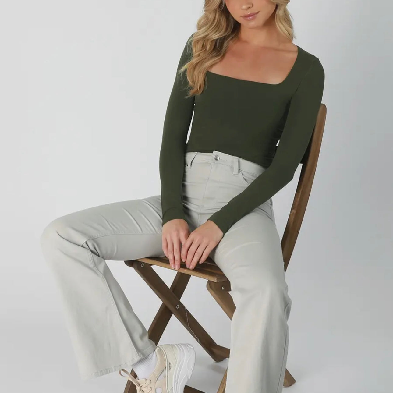 Basics Square Neck Top - Olive