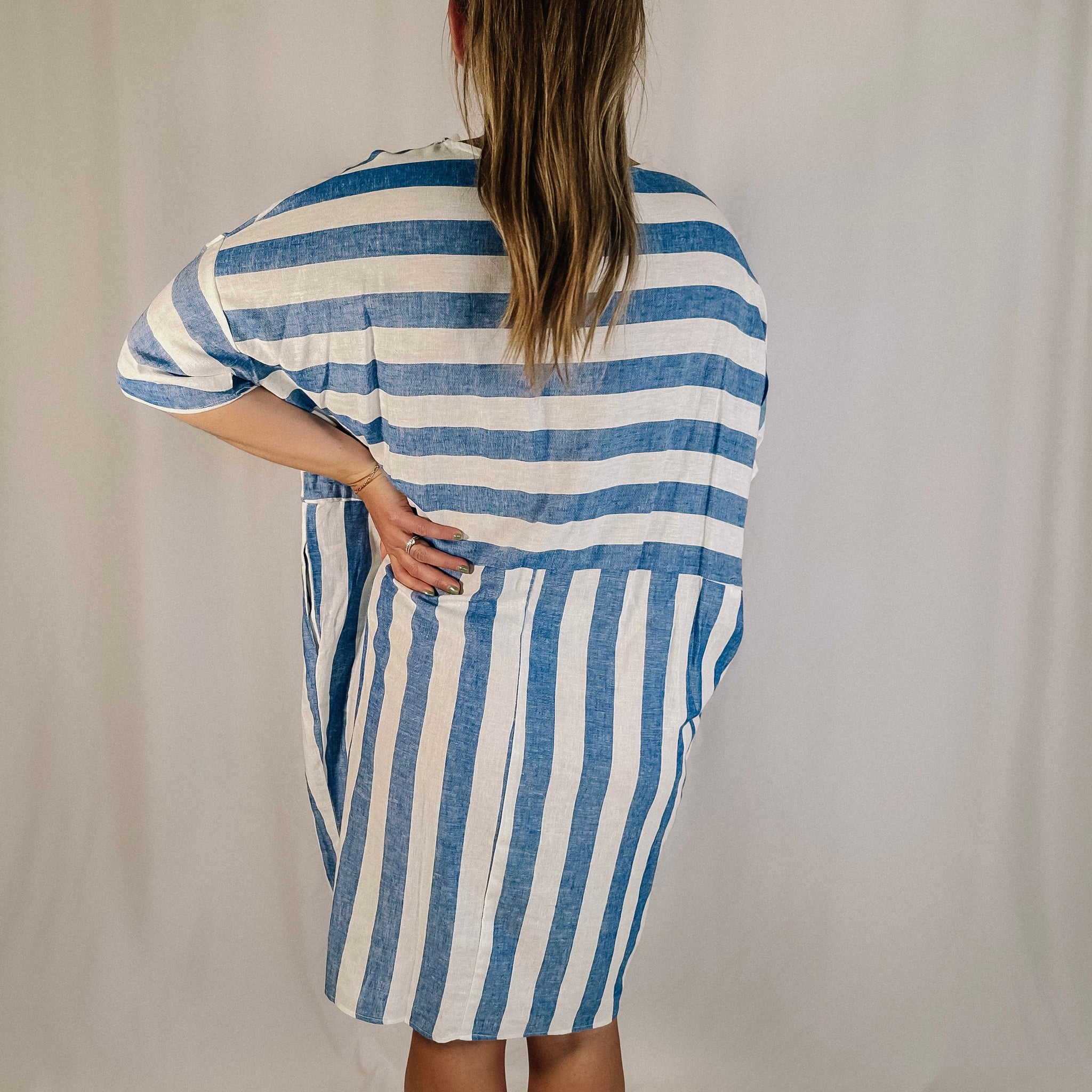 Bluebird Day Linen Striped Dress