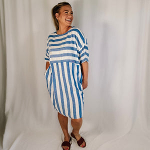 Bluebird Day Linen Striped Dress