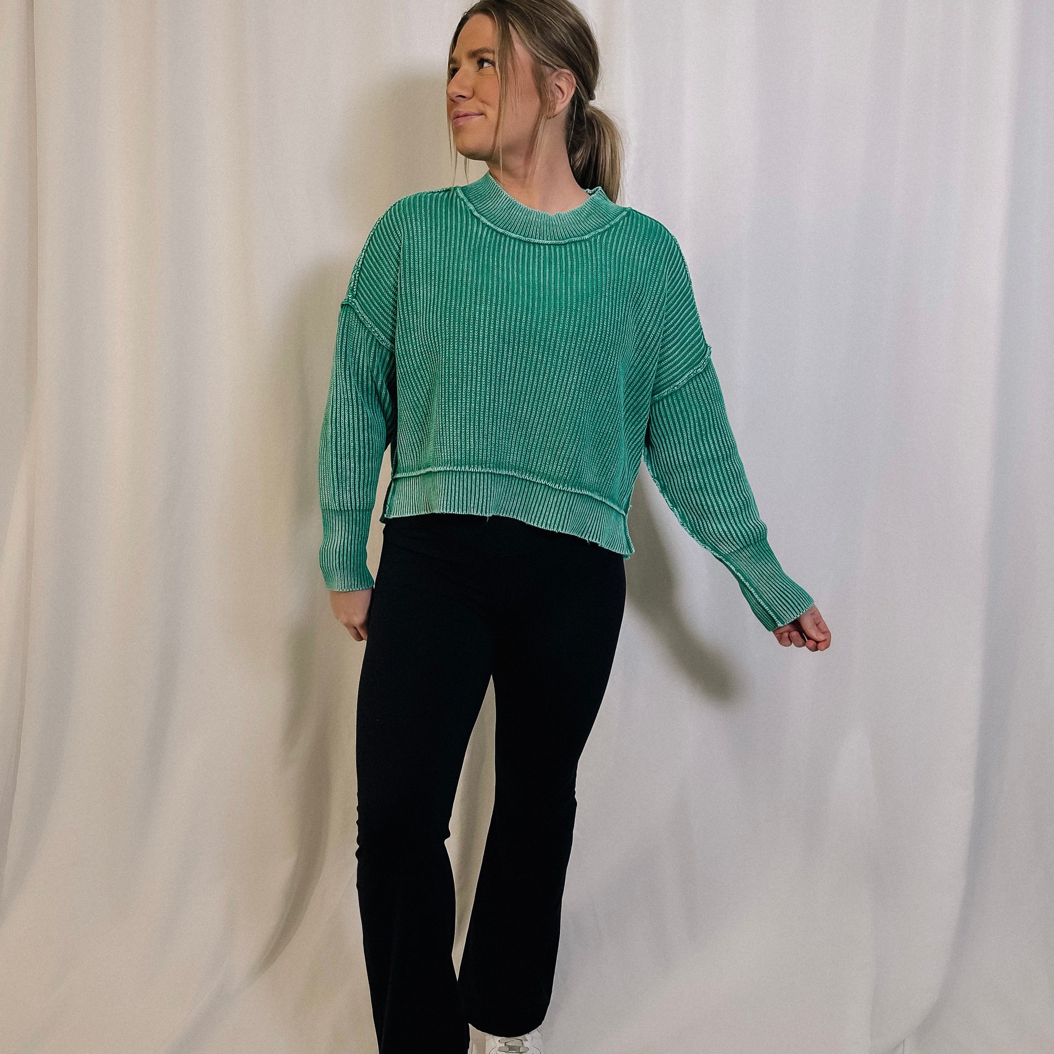 Just Relax Crop Sweater - Green