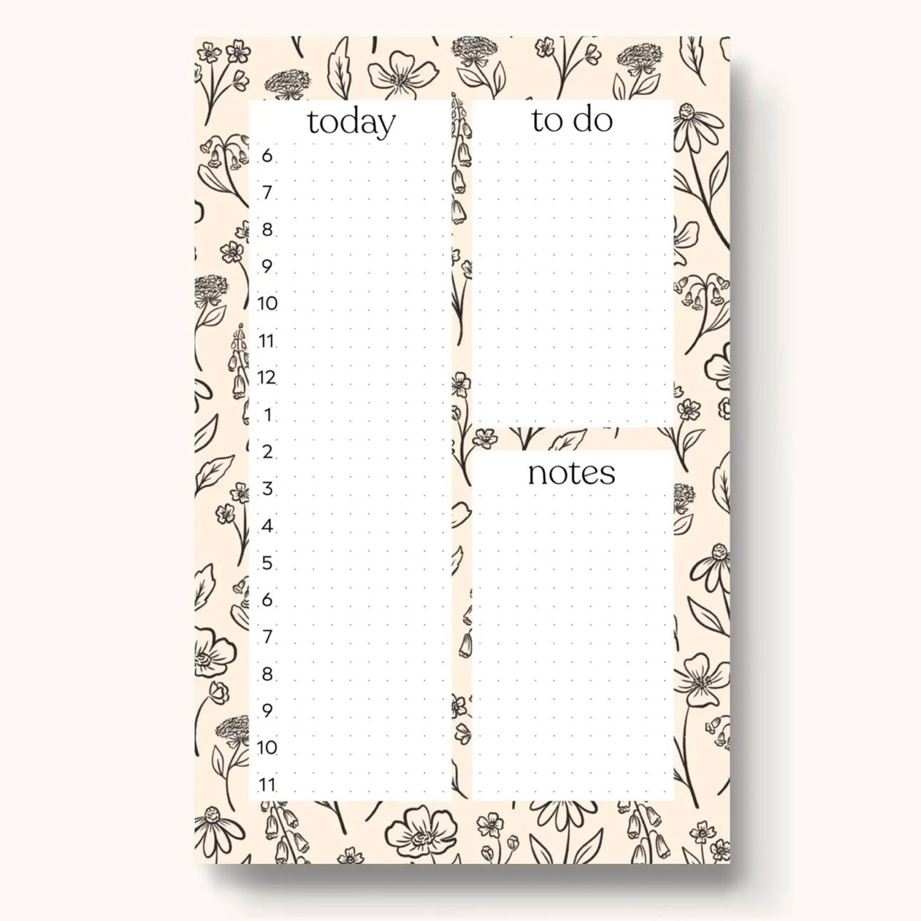 Ivory Pressed Floral Hourly Daily Planner Notepad