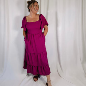 Magenta Fields Midi Dress