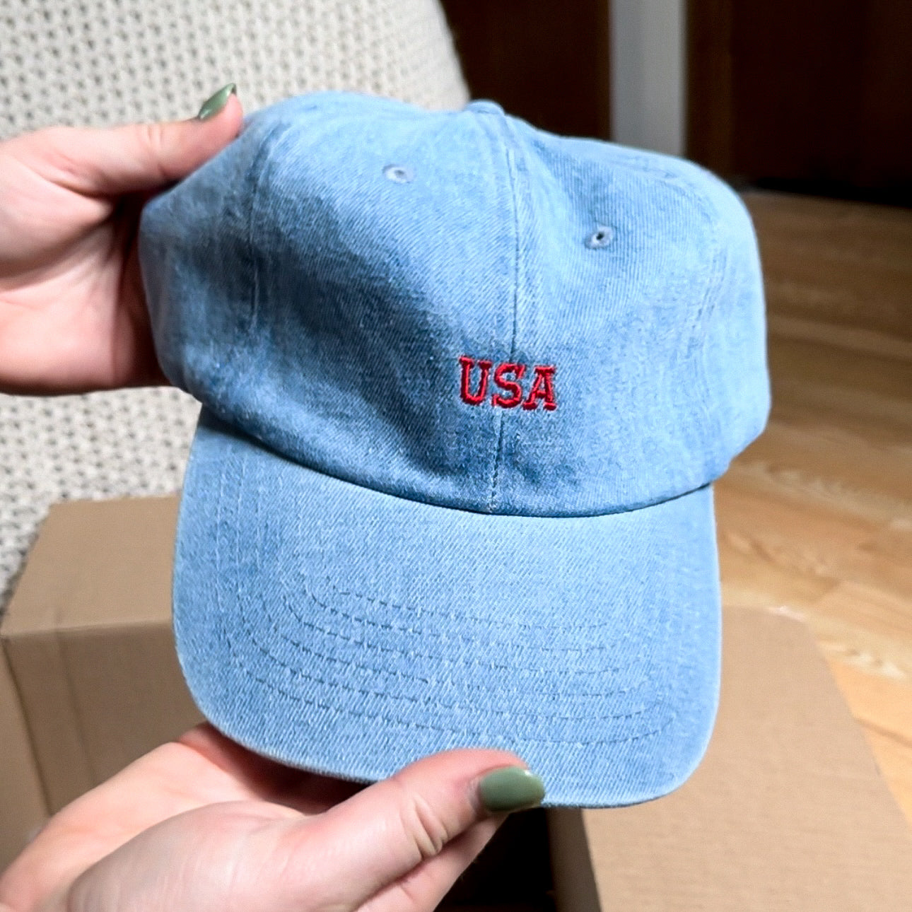 USA Embroidered Denim Hat - Light Blue - LAST ONE