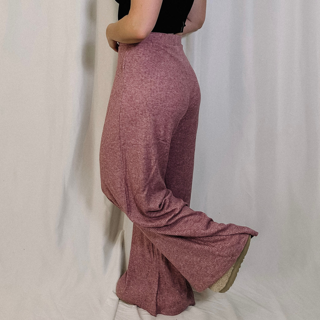 Coffee & Chill Ribbed Pants - Dark Mauve
