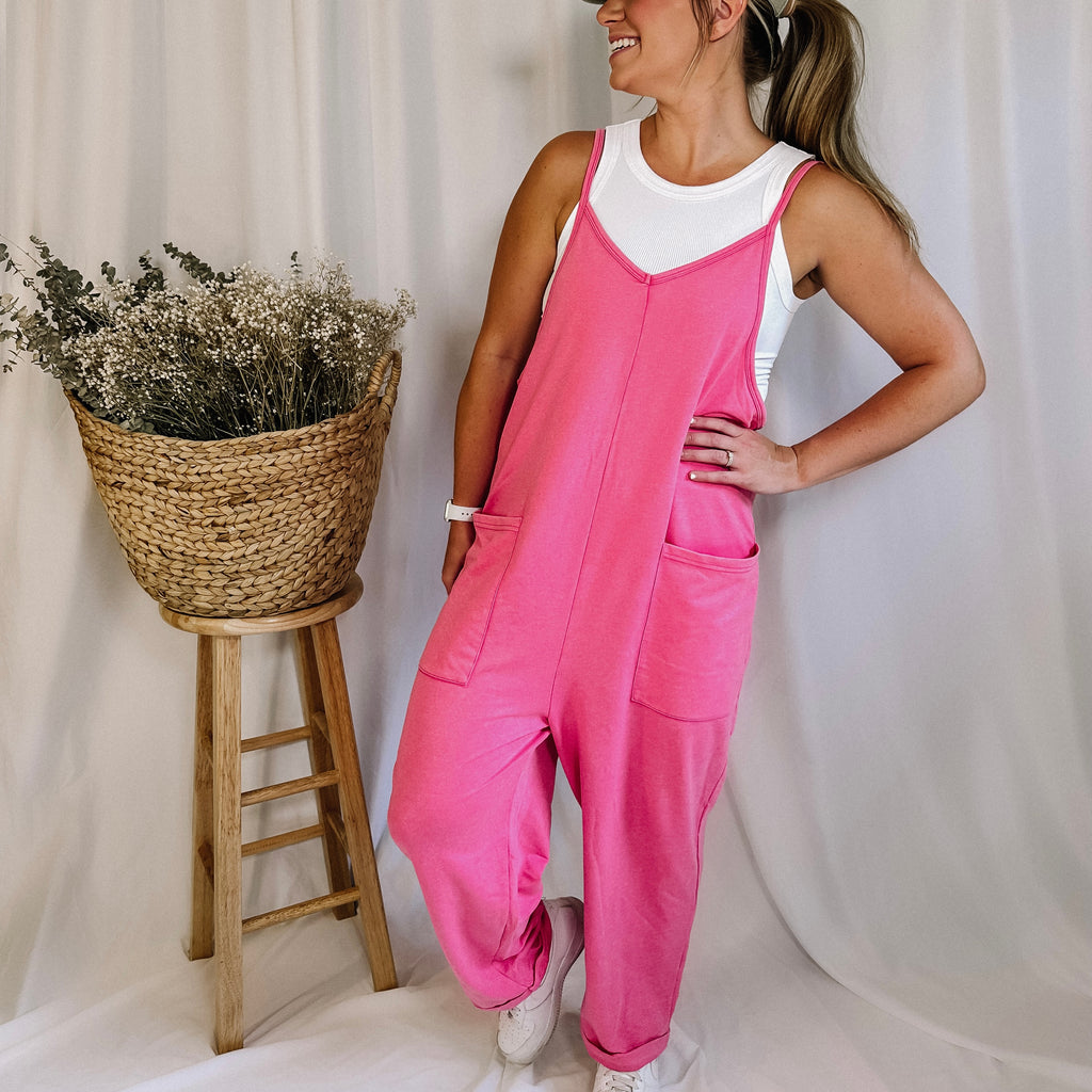 Same But Different Oversized Jumpsuit - Hot Pink