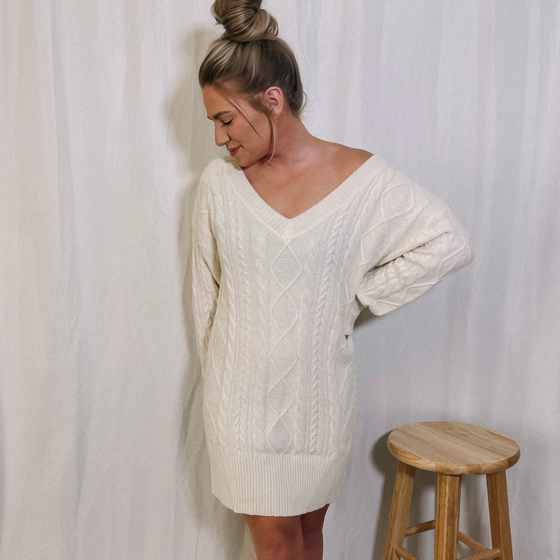 Made You Look Cable Knit Sweater Dress