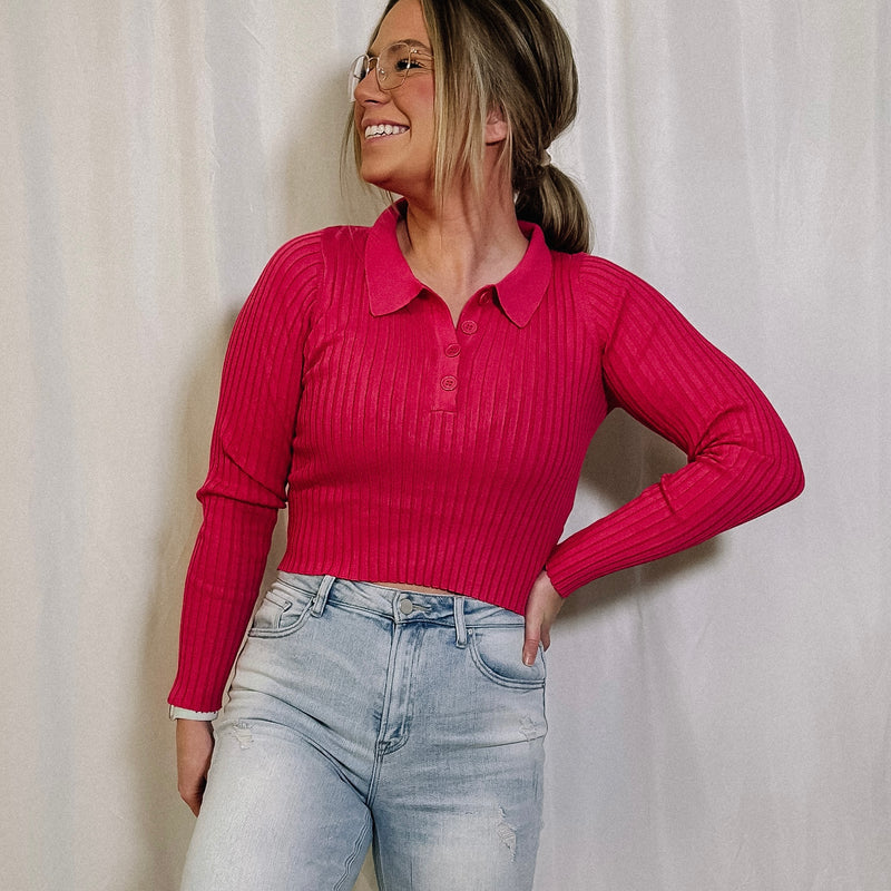 Cute As A Button Collared Top - Pink