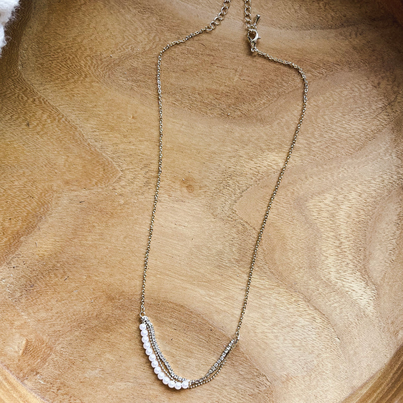Elegant Gold 3 Chain Pearl & Gem Necklace - LAST ONE