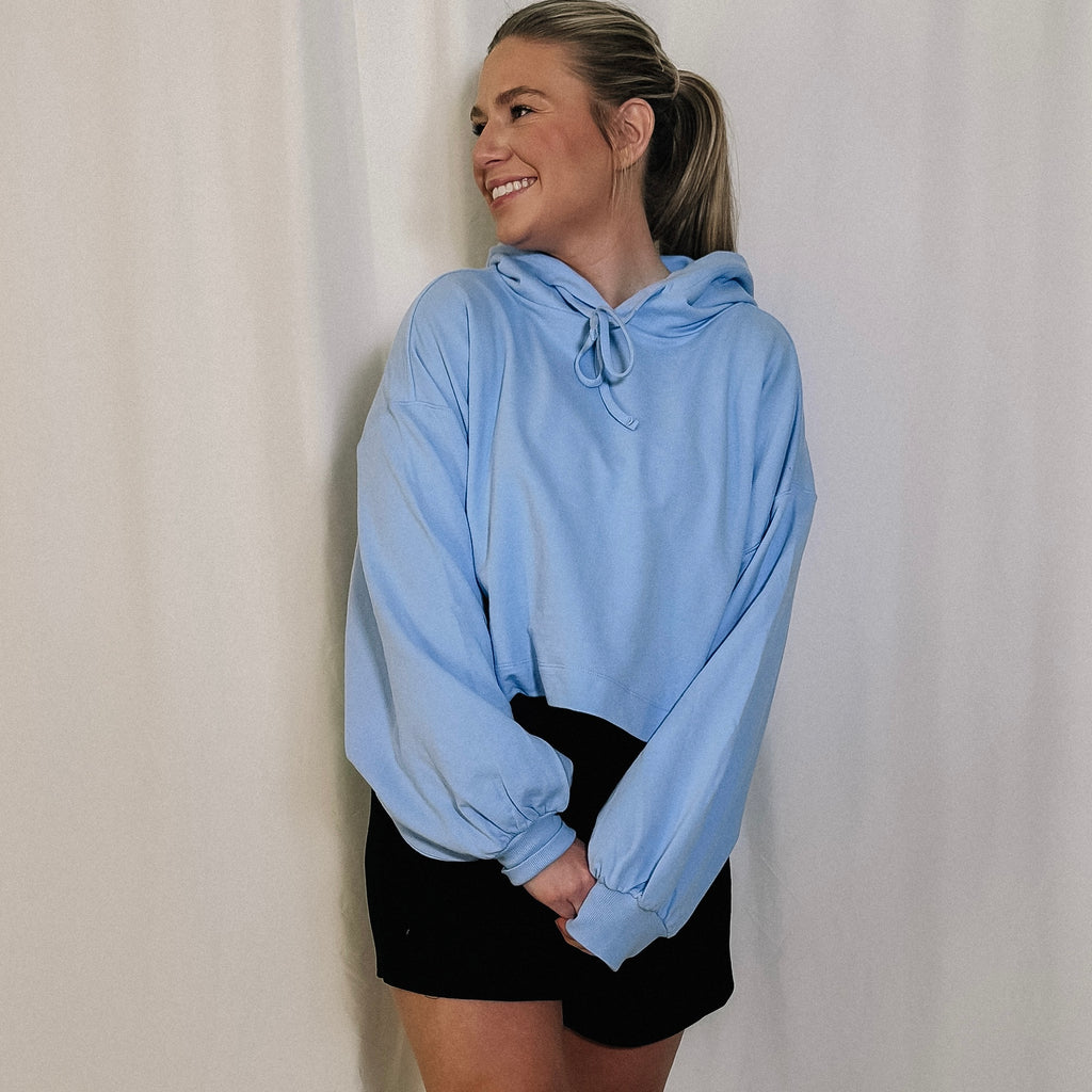 Keep It Casual Cropped Hoodie - Sky