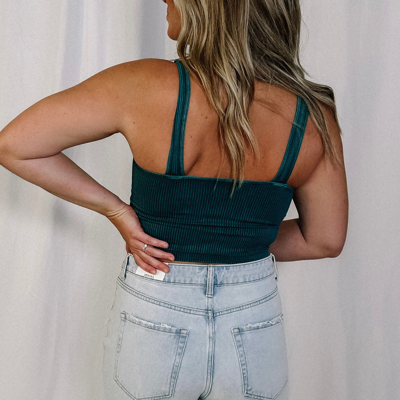 Vintage Wash Crop Tank - Jade