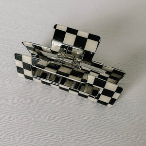 Checkered Acetate Hair Clip - Black