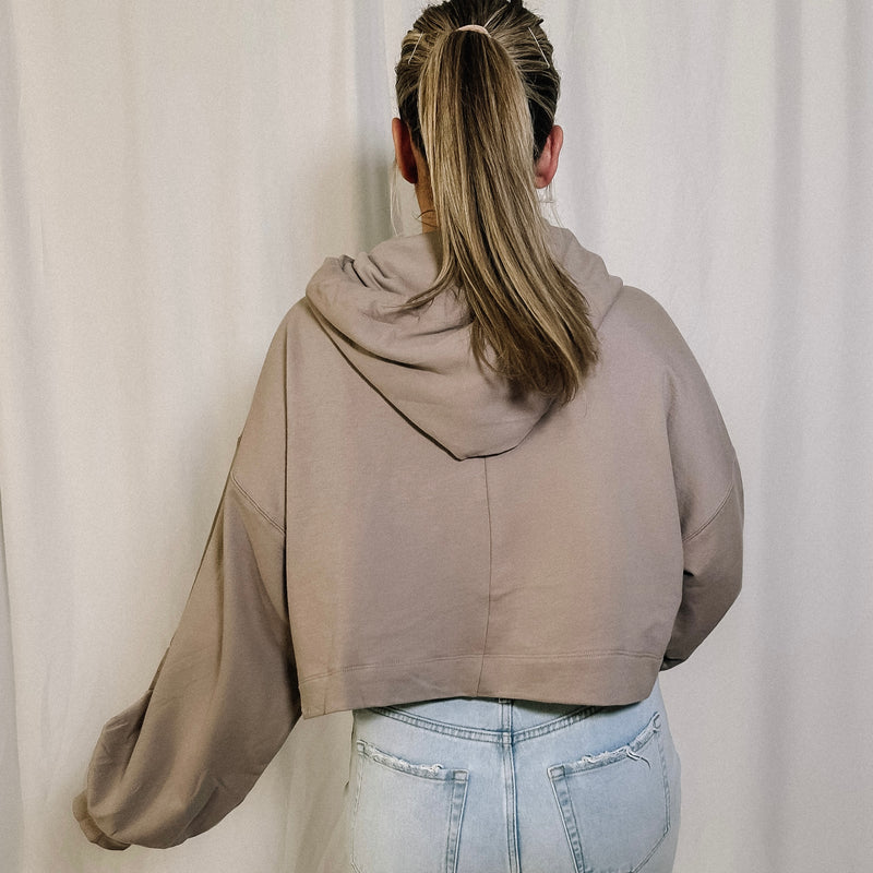 Keep It Casual Cropped Hoodie - Taupe