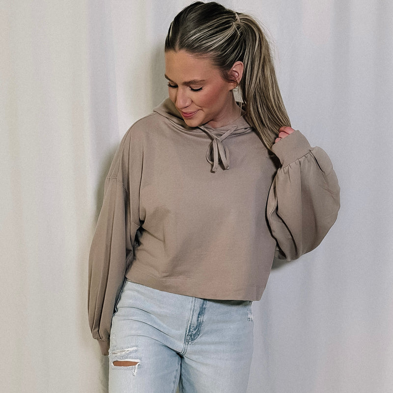 Keep It Casual Cropped Hoodie - Taupe