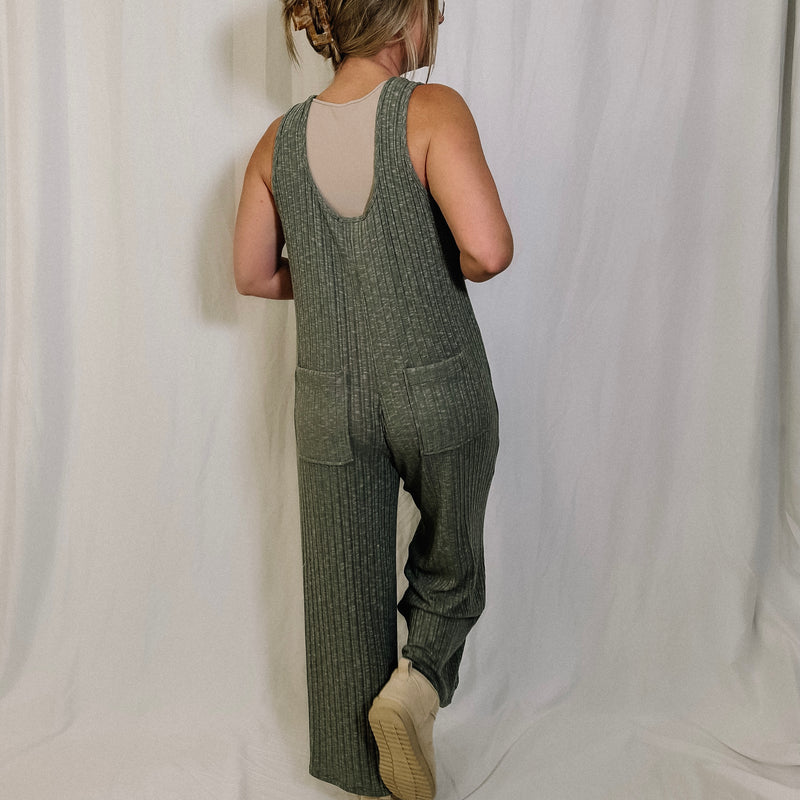 Go With The Flow Knit Jumpsuit - Olive - LAST ONE