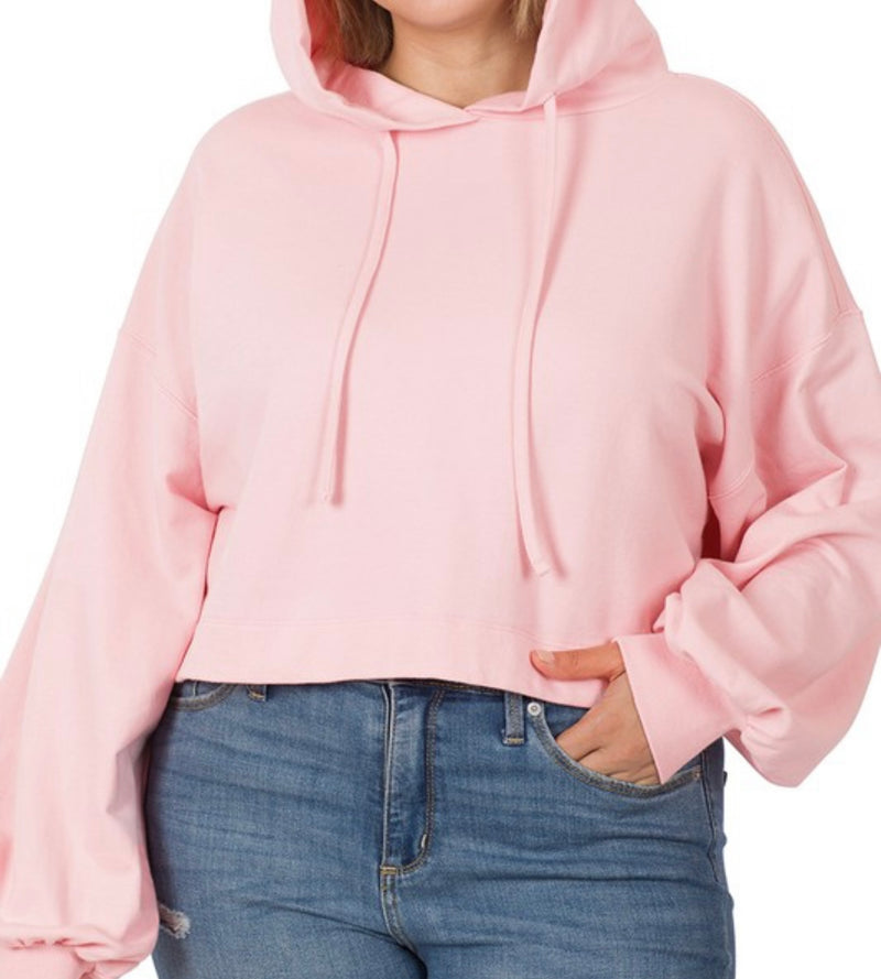 Keep It Casual Cropped Hoodie - Light Pink