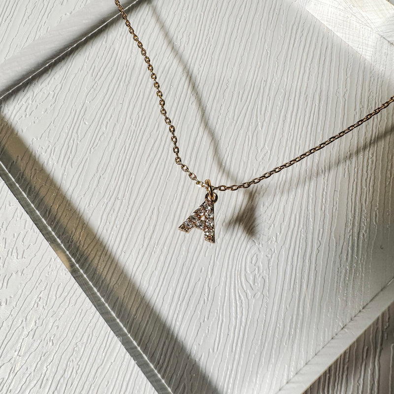 Rhinestone Initial Gold Necklace