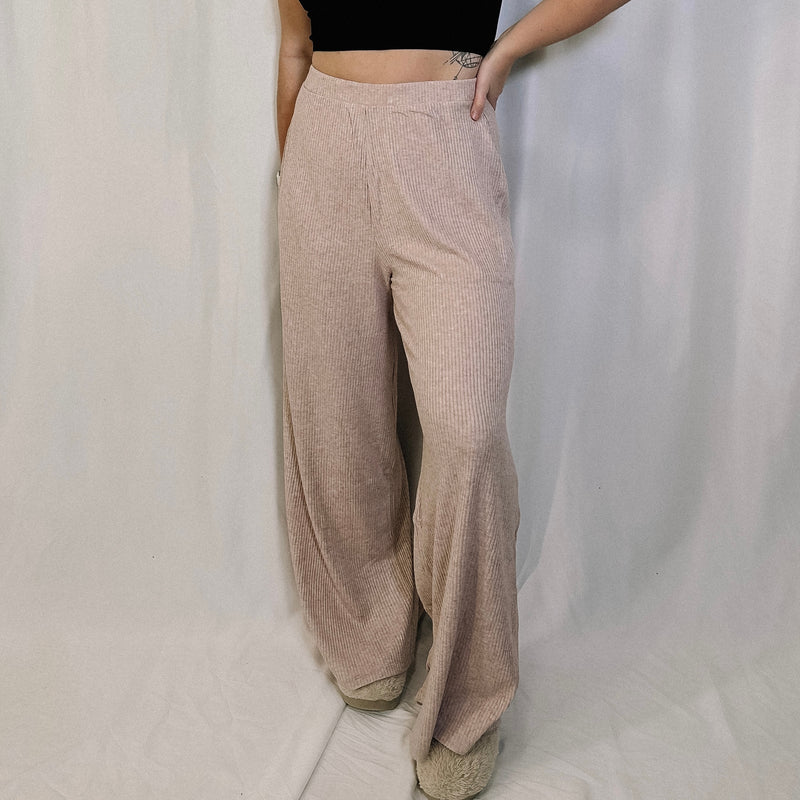 Coffee & Chill Ribbed Pants - Pale Pink