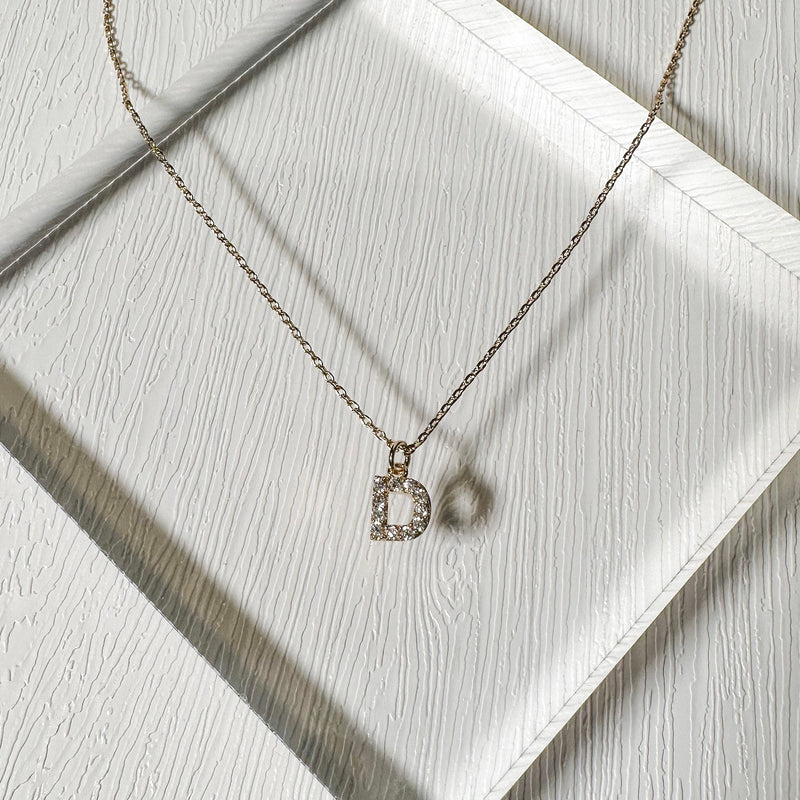 Rhinestone Initial Gold Necklace