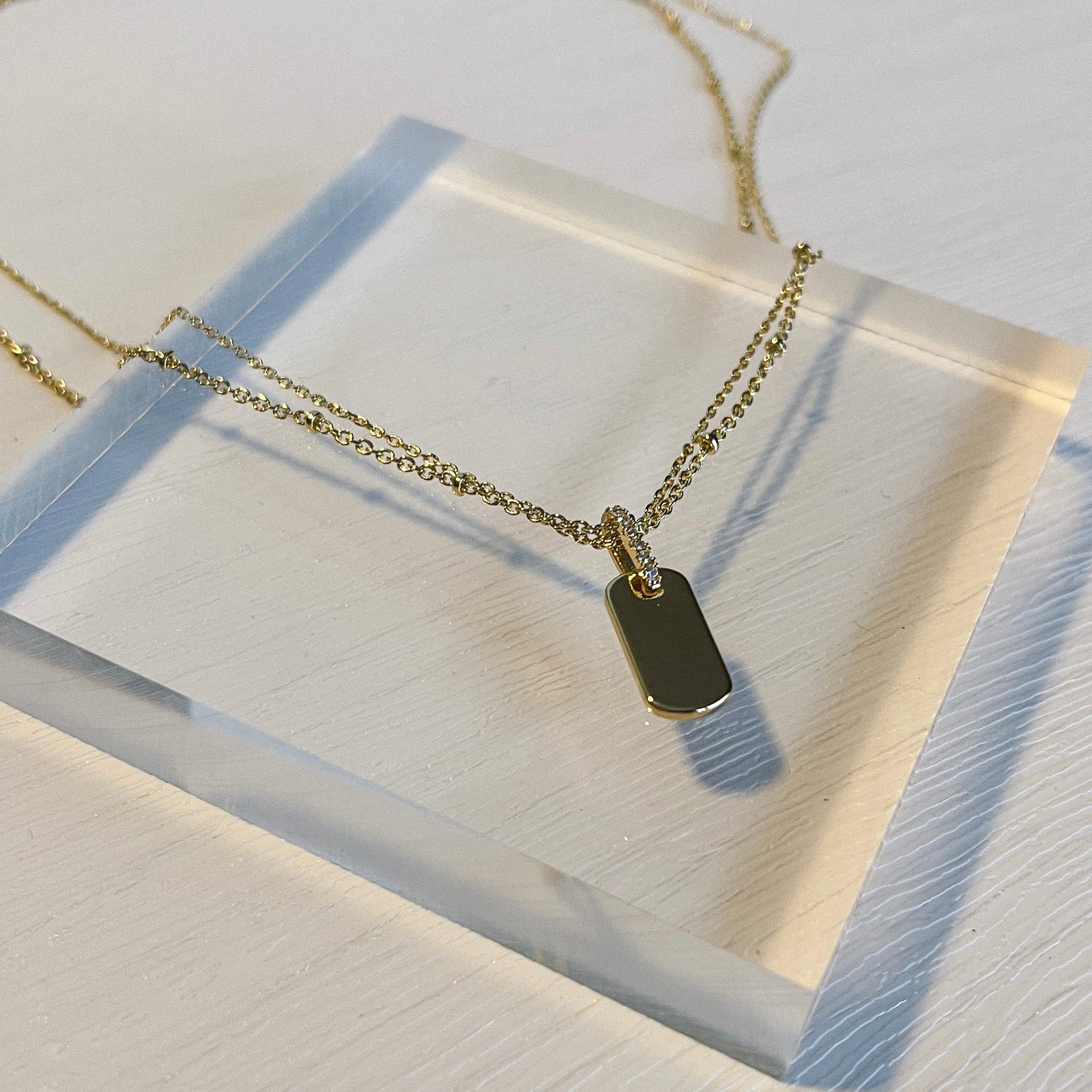 Gold Layered Chain Tag Charm Necklace