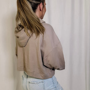Keep It Casual Cropped Hoodie - Taupe