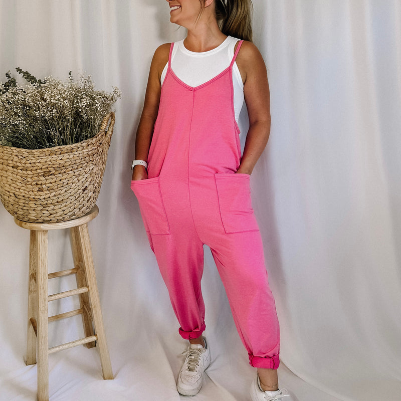 Same But Different Oversized Jumpsuit - Hot Pink