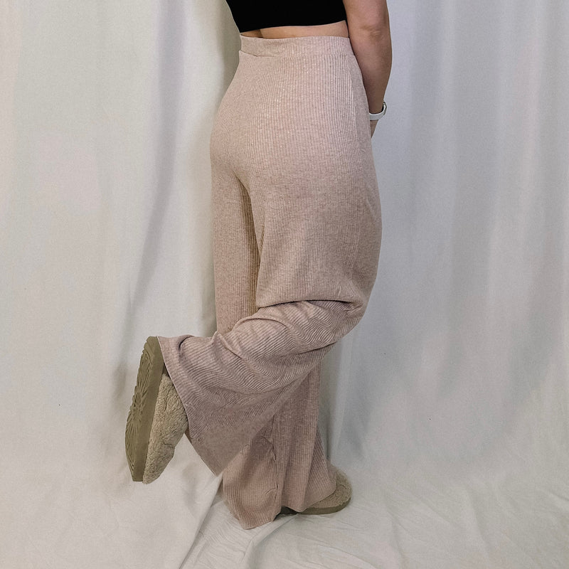 Coffee & Chill Ribbed Pants - Pale Pink