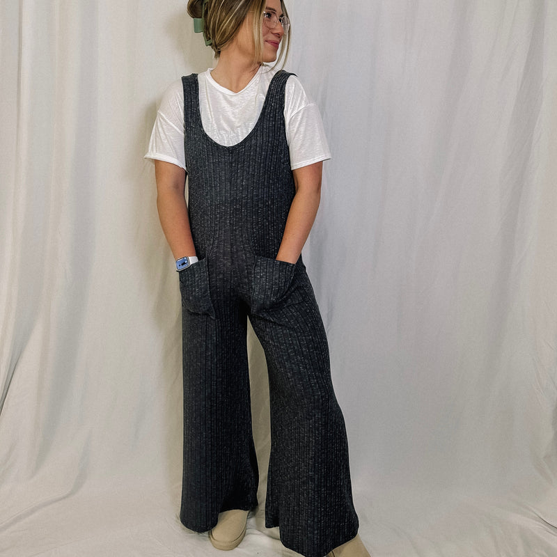 Go With The Flow Knit Jumpsuit - Charcoal