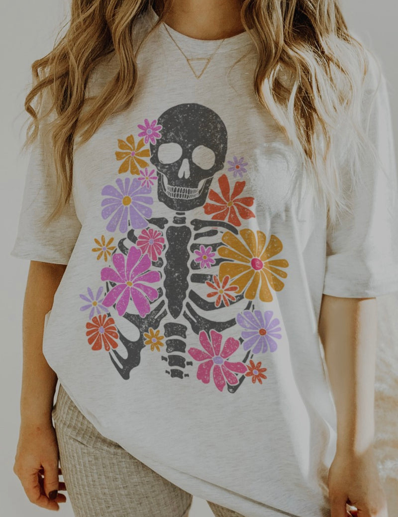 Flower Skeleton Oversized Graphic Tee