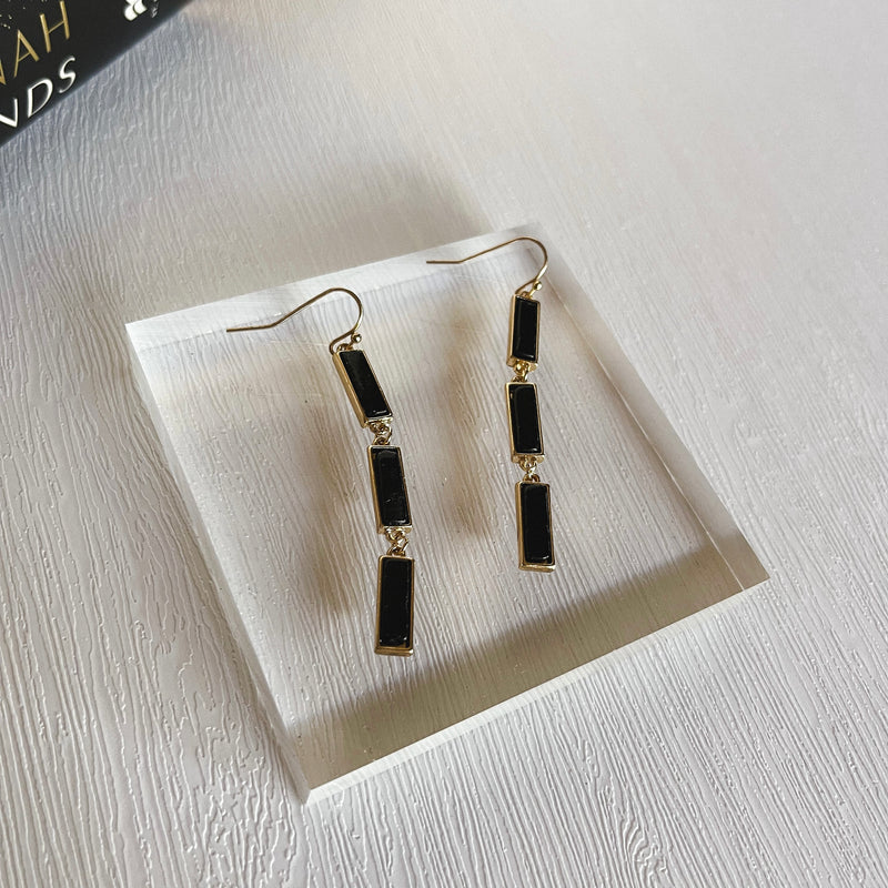 Rectangle Black Stone Dangle Earrings