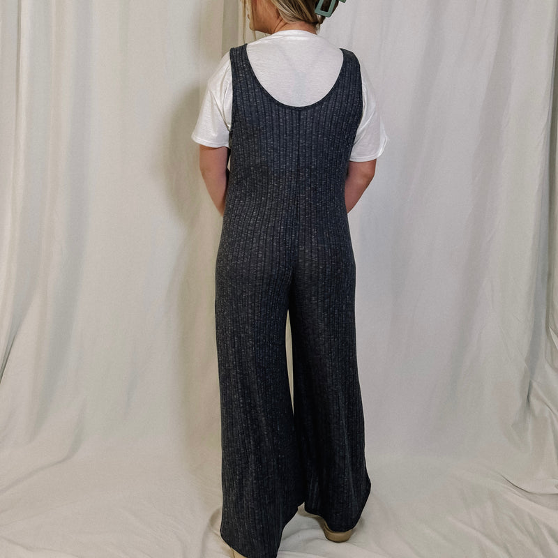 Go With The Flow Knit Jumpsuit - Charcoal