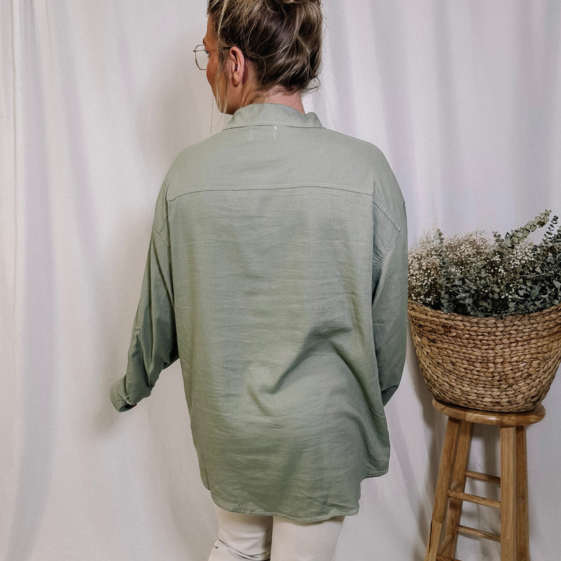 Coastal Girly Linen Button Down