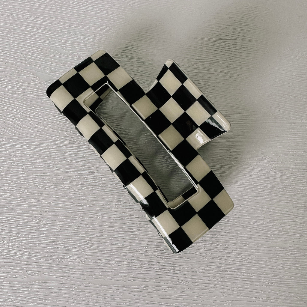 B&W Checkered Acetate Hair Clip - LAST ONE