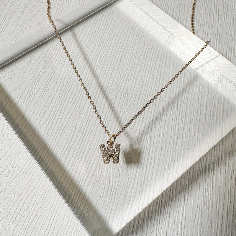 Rhinestone Initial Gold Necklace