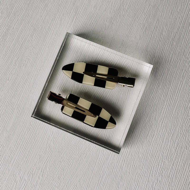Crease Free Hair Clips Set - Black Checkered - LAST ONE