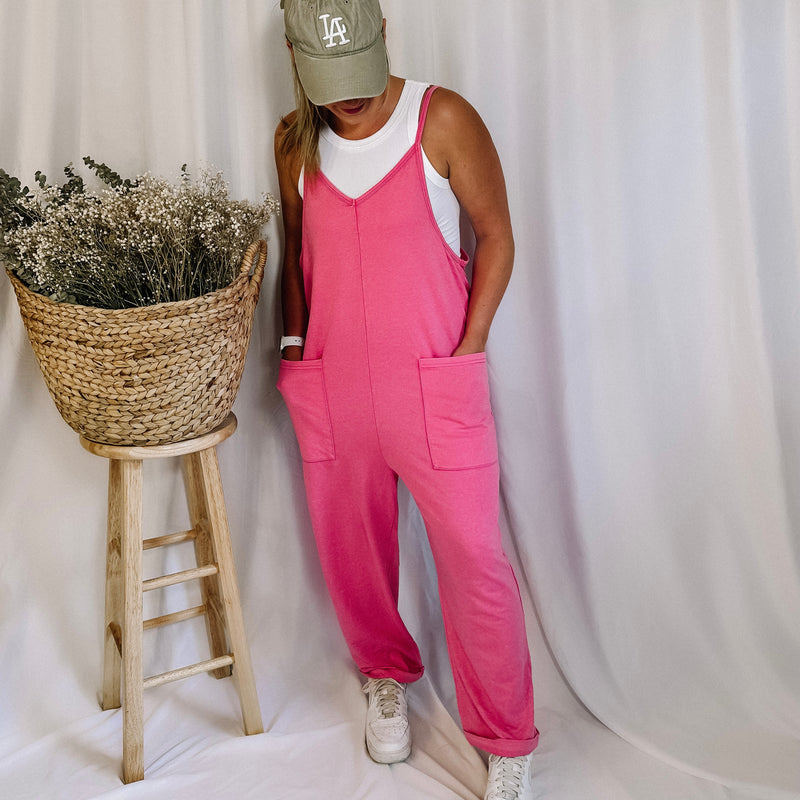 Same But Different Oversized Jumpsuit - Hot Pink