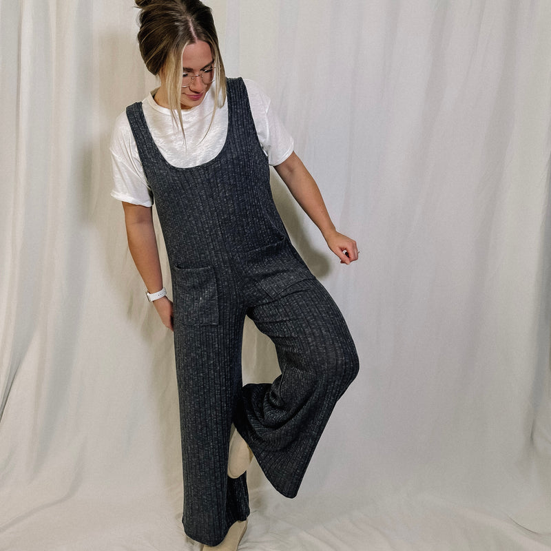 Go With The Flow Knit Jumpsuit - Charcoal