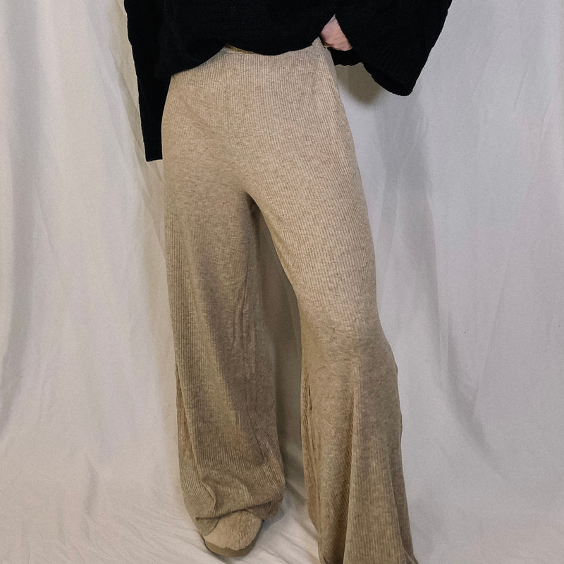 Coffee & Chill Ribbed Pants - Light Tan