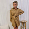 Pick Of The Patch Button Up Shirt Dress - Tan