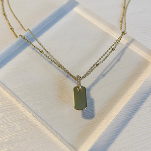 Gold Layered Chain Tag Charm Necklace