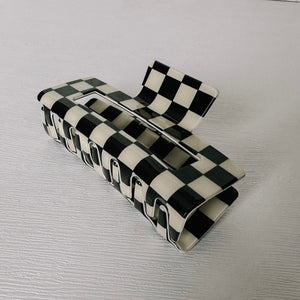 Checkered Acetate Hair Clip - Black