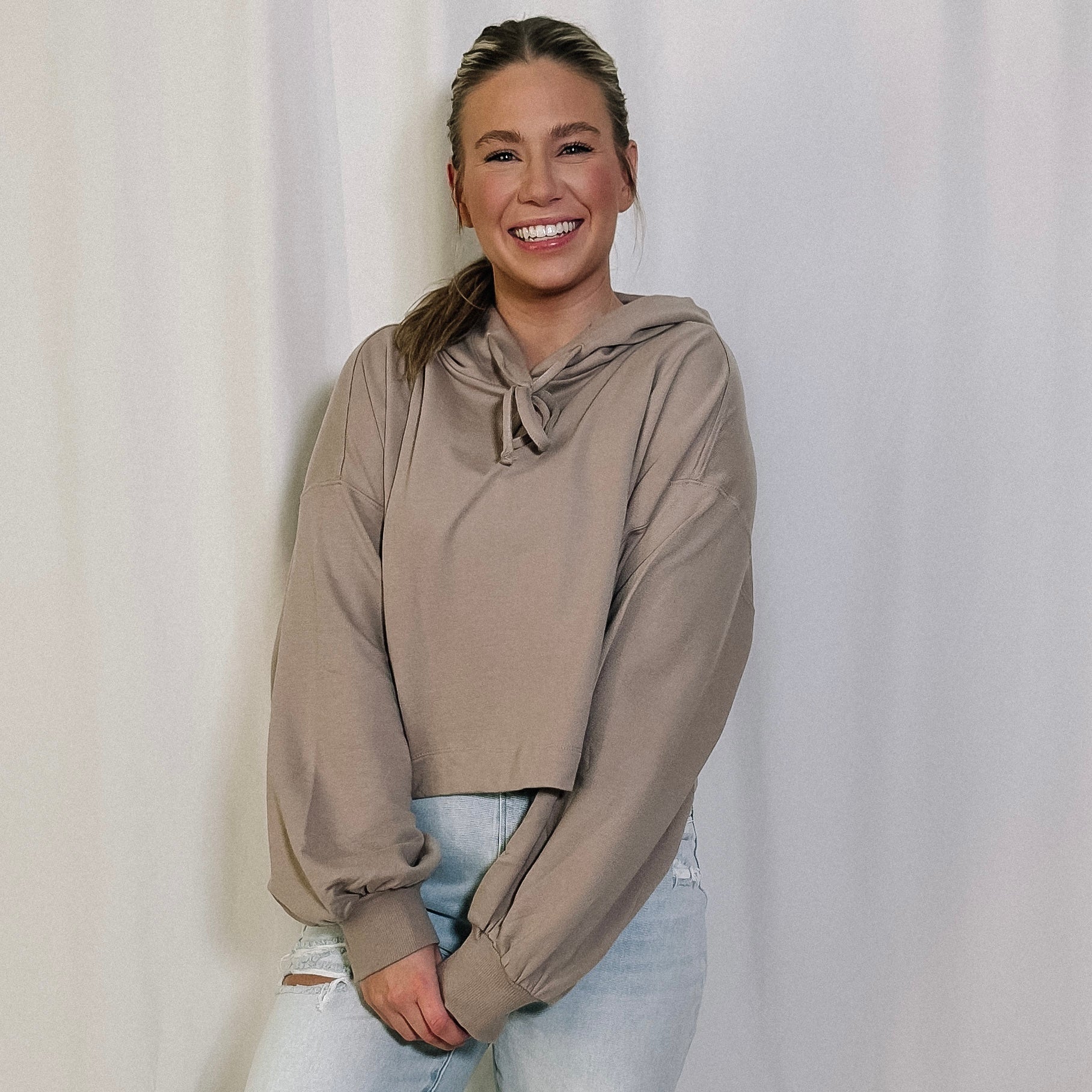 Keep It Casual Cropped Hoodie - Taupe