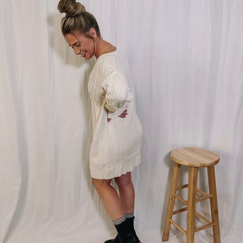 Made You Look Cable Knit Sweater Dress